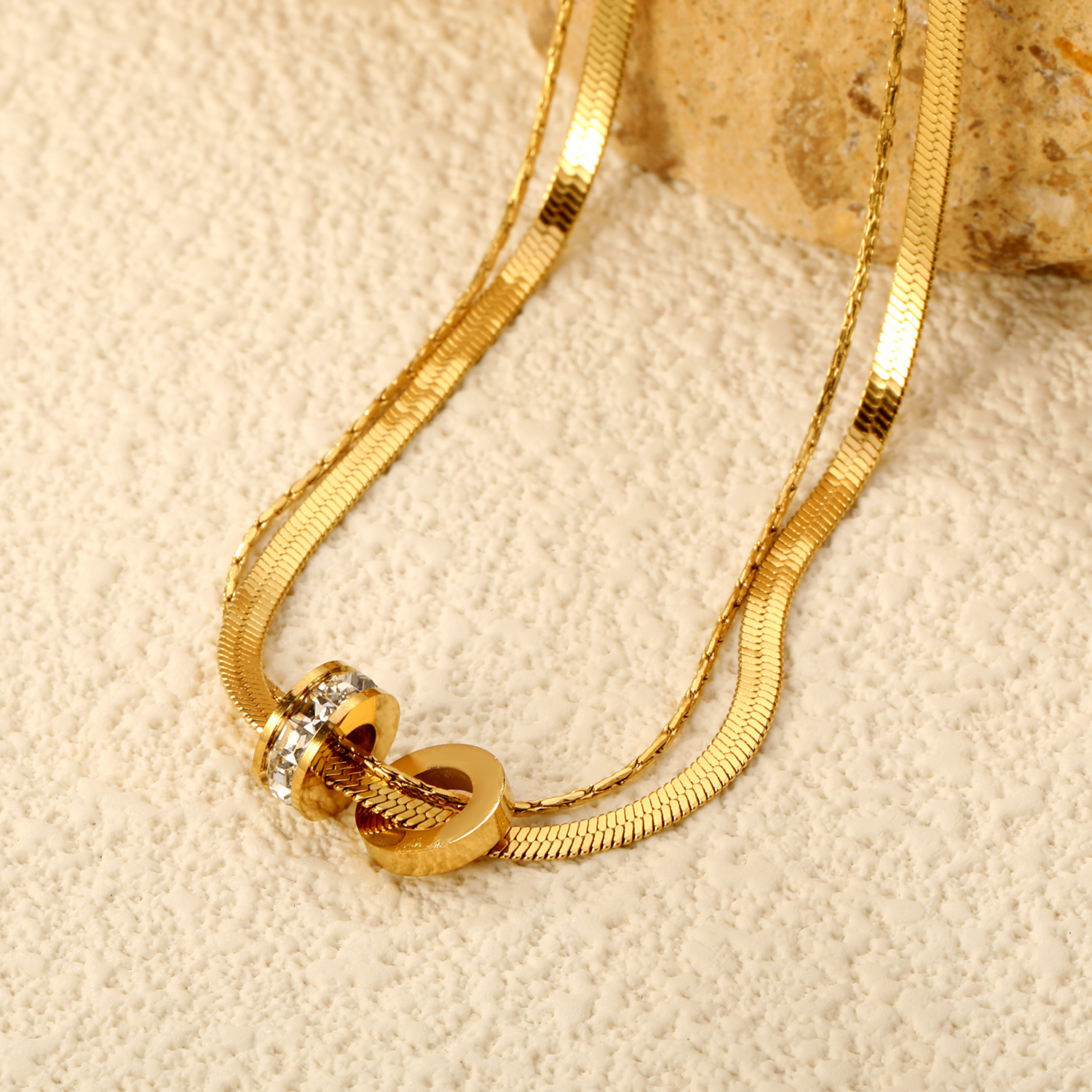 18k Golden Plated Women'S Double Layer Round Necklace